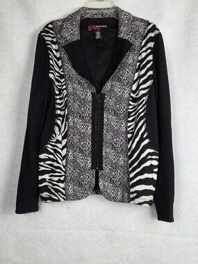 Peck & Peck Women's Jacket Zip Black/ White Animal Print Size L